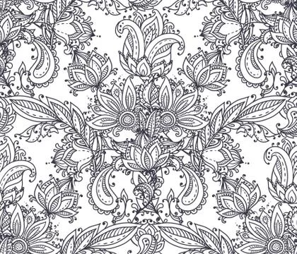 Vector seamless pattern with henna mehndi floral elements. Illustrazione stock