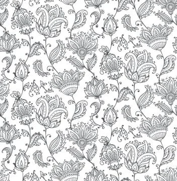 Vector seamless pattern with henna mehndi floral elements. Illustrazione stock