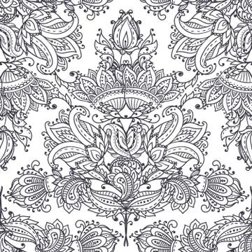 Vector seamless pattern with henna mehndi floral elements. Stock Illustration