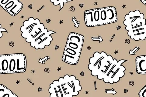 Vector seamless pattern with Hey cool lettering. Text background. Handwritten Illustrazione stock