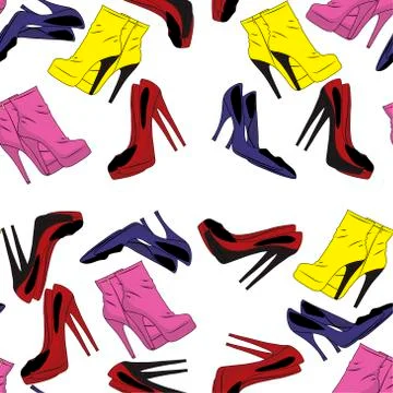 Vector seamless pattern with high heel shoes in different colors  Stock Illustration