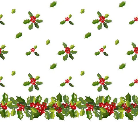 Vector seamless pattern with holly. Traditional Christmas and New Year symbol Stock Illustration