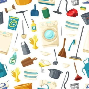 Vector seamless pattern of home cleaning washing Stock Illustration