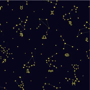 Vector seamless pattern horoscope, zodiac signs , constellation and date, set Illustrazione stock