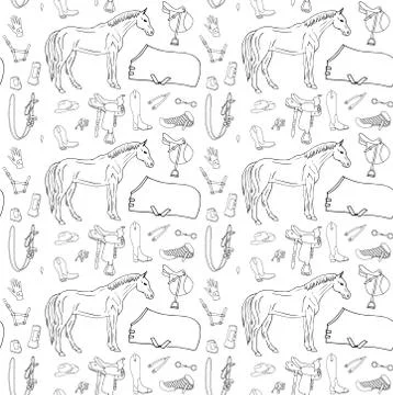 Vector seamless pattern of horse riding equipment Stock Illustration