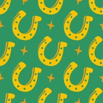 Vector seamless pattern of horseshoe and stars. Lucky seamless pattern of h.. Illustrazione stock
