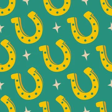 Vector seamless pattern of horseshoe and stars. Lucky seamless pattern of h.. Stock Illustration