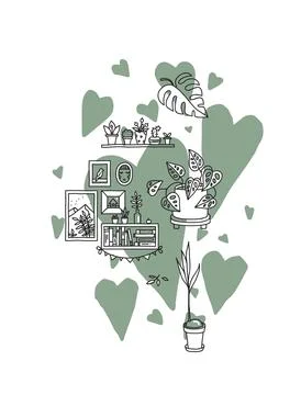 Vector seamless pattern with house plants. Stock Illustration
