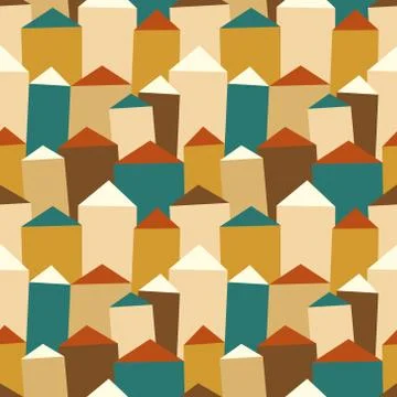 Vector seamless pattern with houses and roofs Stock Illustration