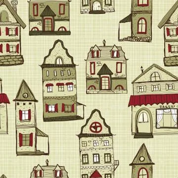 Vector seamless pattern with houses Illustrazione stock