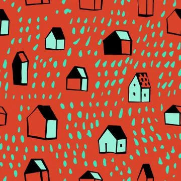 Vector seamless pattern with houses Stock Illustration