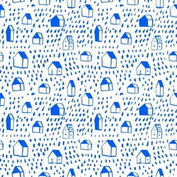 Vector seamless pattern with houses Stock Illustration
