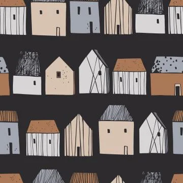 Vector  seamless pattern with houses. Stock Illustration