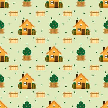 Vector seamless pattern with houses. Stock Illustration