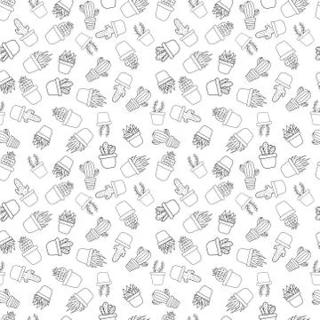 Vector seamless pattern with housing indoor plants. simple vector illustratio Stock Illustration