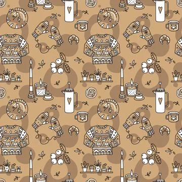 Vector seamless pattern with Hygge concept. Stock Illustration