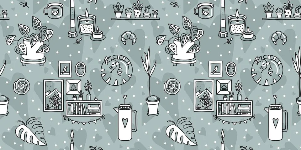 Vector seamless pattern with Hygge concept. Illustrazione stock