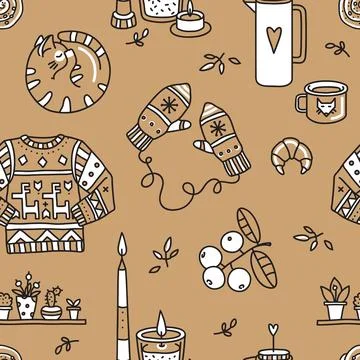 Vector seamless pattern with Hygge concept. Stock Illustration