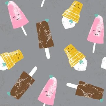Vector seamless pattern with ice creams and cookies and spots Stock Illustration