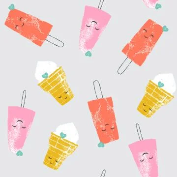 Vector seamless pattern with ice creams and cookies and spots Stock Illustration