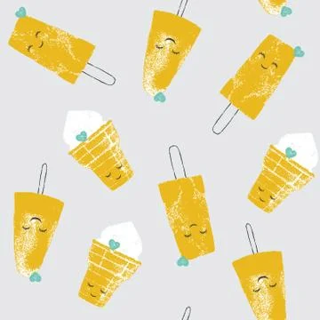 Vector seamless pattern with ice creams and cookies and spots Stock Illustration