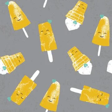Vector seamless pattern with ice creams and cookies and spots Illustrazione stock