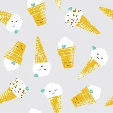 Vector seamless pattern with ice creams and cookies and spots Stock Illustration