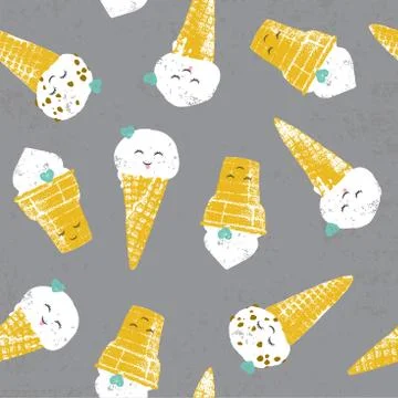 Vector seamless pattern with ice creams and cookies and spots Stock Illustration