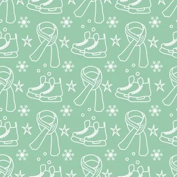 Vector seamless pattern Ice skates, scarf  Sport Stock Illustration