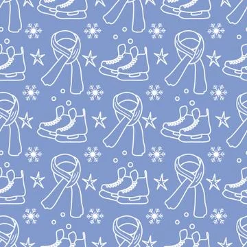 Vector seamless pattern Ice skates, scarf  Sport Stock Illustration