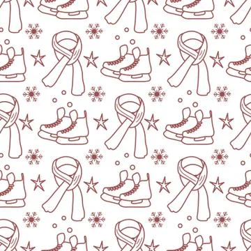Vector seamless pattern Ice skates, scarf  Sport Stock Illustration