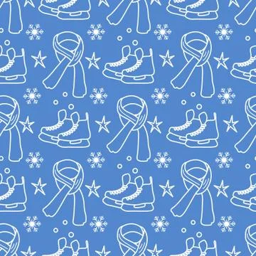 Vector seamless pattern Ice skates, scarf  Sport Stock Illustration