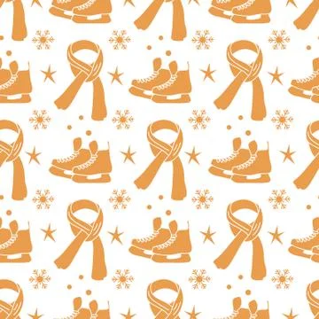 Vector seamless pattern Ice skates, scarf  Sport Stock Illustration
