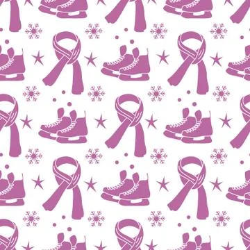 Vector seamless pattern Ice skates, scarf  Sport Stock Illustration