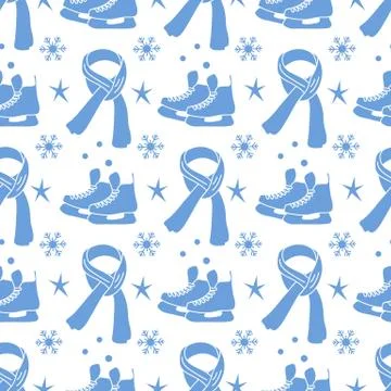 Vector seamless pattern Ice skates, scarf  Sport Stock Illustration