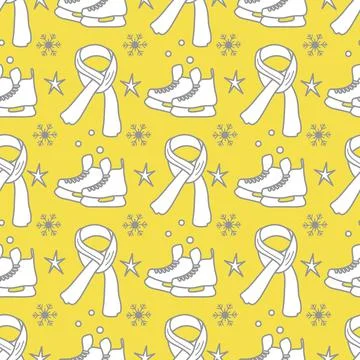 Vector seamless pattern Ice skates, scarf  Sport Illustrazione stock