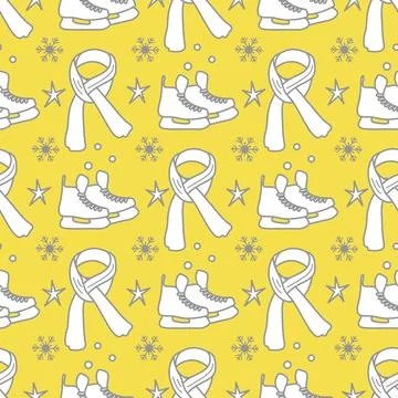 Vector seamless pattern Ice skates, scarf  Sport Stock Illustration