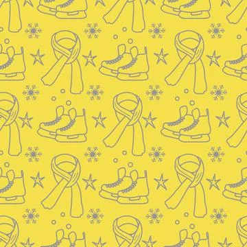 Vector seamless pattern Ice skates, scarf  Sport Stock Illustration