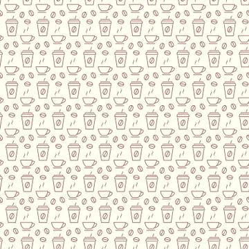 Vector Seamless pattern with icons of coffe items. Stock Illustration