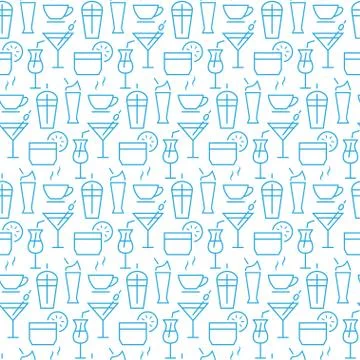 Vector seamless pattern with icons of drink items. Stock Illustration
