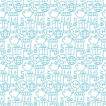 Vector seamless pattern with icons of e- commerce items. Stock Illustration