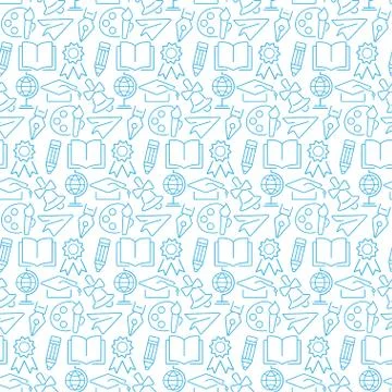 Vector seamless pattern with icons of education items. Stock Illustration
