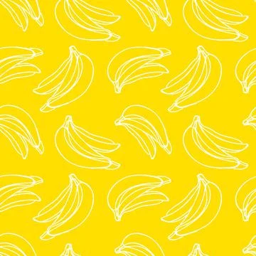 Vector seamless pattern with illustration of bananas in line art white color on Stock Illustration