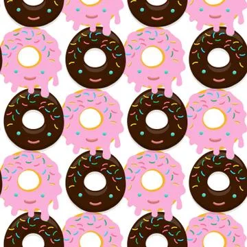 Vector seamless pattern illustration of donuts in chocolate and pink glaze in Stock Illustration