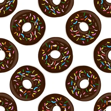 Vector seamless pattern illustration of donuts in chocolate glaze on a white Stock Illustration