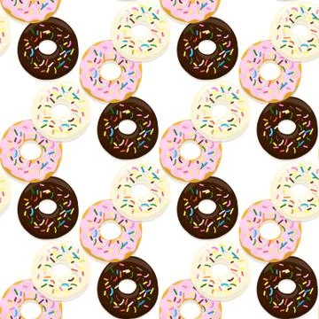 Vector seamless pattern illustration of donuts in chocolate, pink and light Stock Illustration