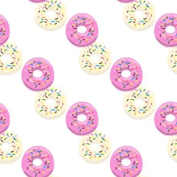 Vector seamless pattern illustration of donuts pink and light glaze on a white Stock Illustration