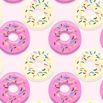 Vector seamless pattern illustration of donuts pink and light glaze on a light Stock Illustration