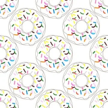 Vector seamless pattern illustration of donuts in line art with multi-colored Stock Illustration