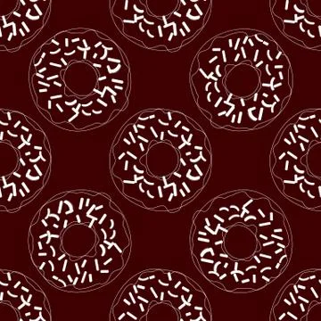 Vector seamless pattern illustration of donuts in line art brown color Stock Illustration